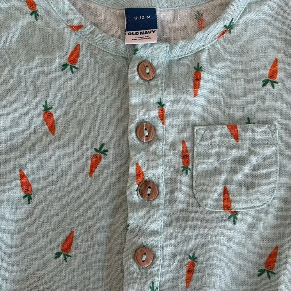 Old Navy Baby Short Sleeve Linen Blend Henley One Piece